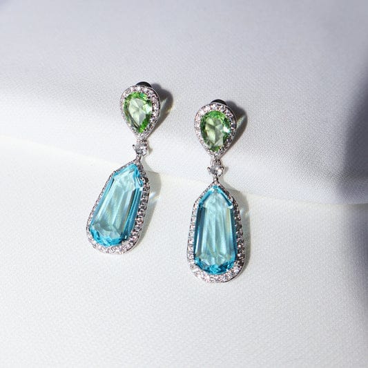 Platinum Plated Green With Light Blue Earrings