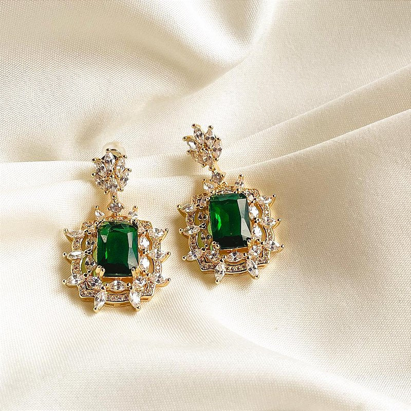 Emerald Cut Simulated Green Emerald Dangle Earrings