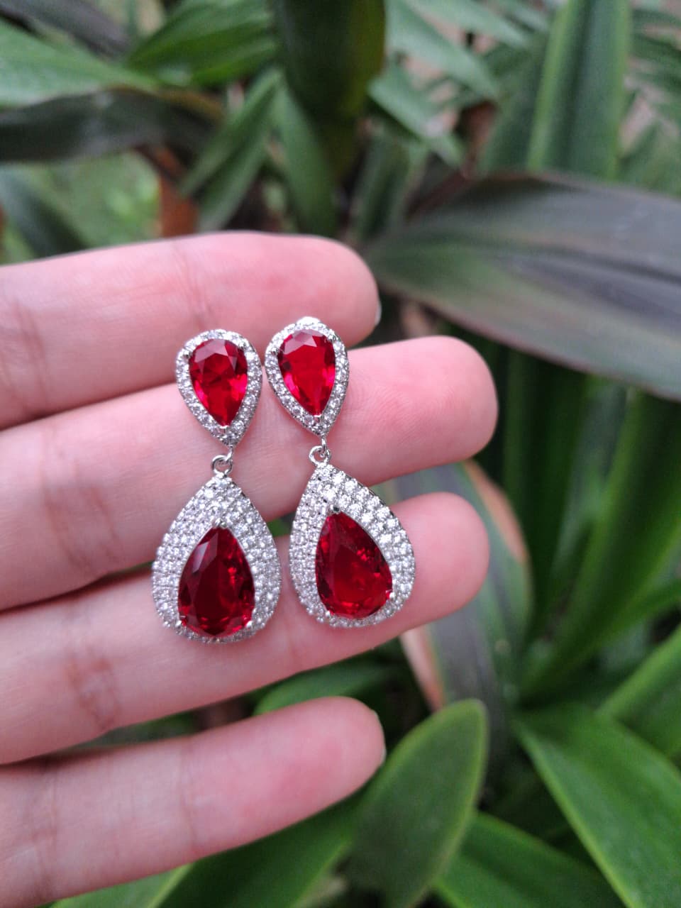 RUBY RED ZIRCONIA EARRING