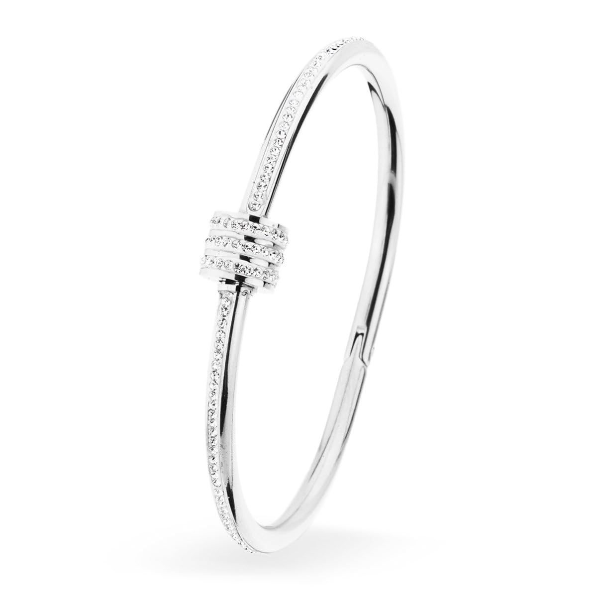 18K gold-plated stainless steel bangle bracelet with cubic zirconia paving.