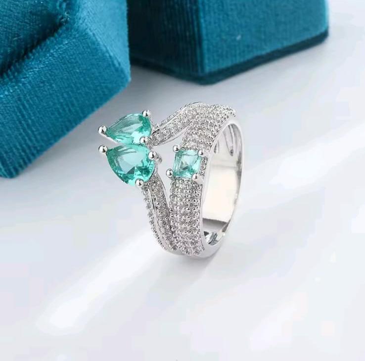Exquisite Paraiba Zircon double-layer ring