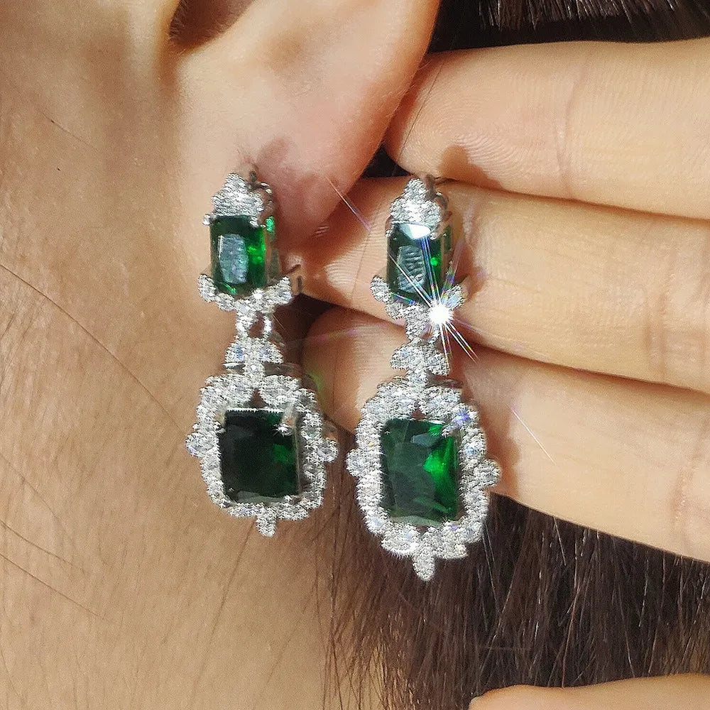 LUXURY EMERALD GREEN CUBIC ZIRCONIA EARRINGS