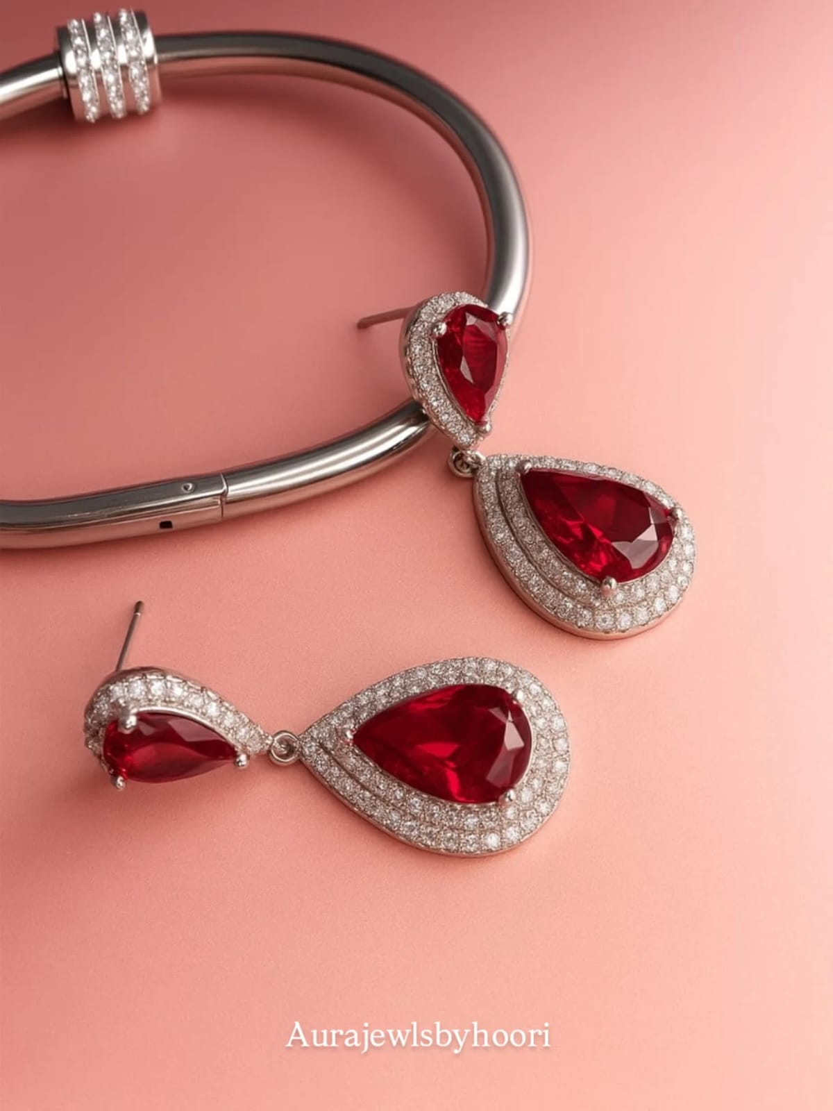 Zirconia red drop earrings