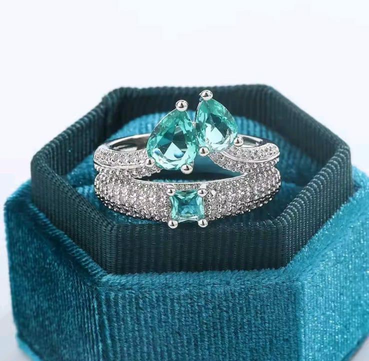 Exquisite Paraiba Zircon double-layer ring