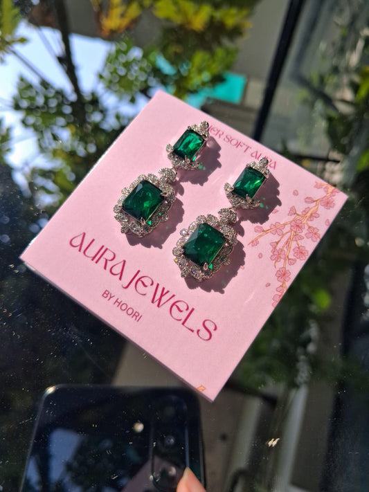 LUXURY EMERALD GREEN CUBIC ZIRCONIA EARRINGS