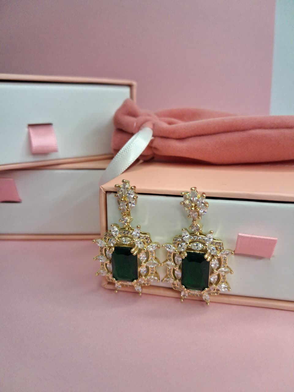 Emerald Cut Simulated Green Emerald Dangle Earrings