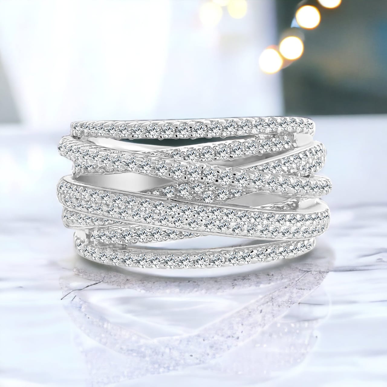 7 Row Highway Wrap Ring with Chandi Diamonds