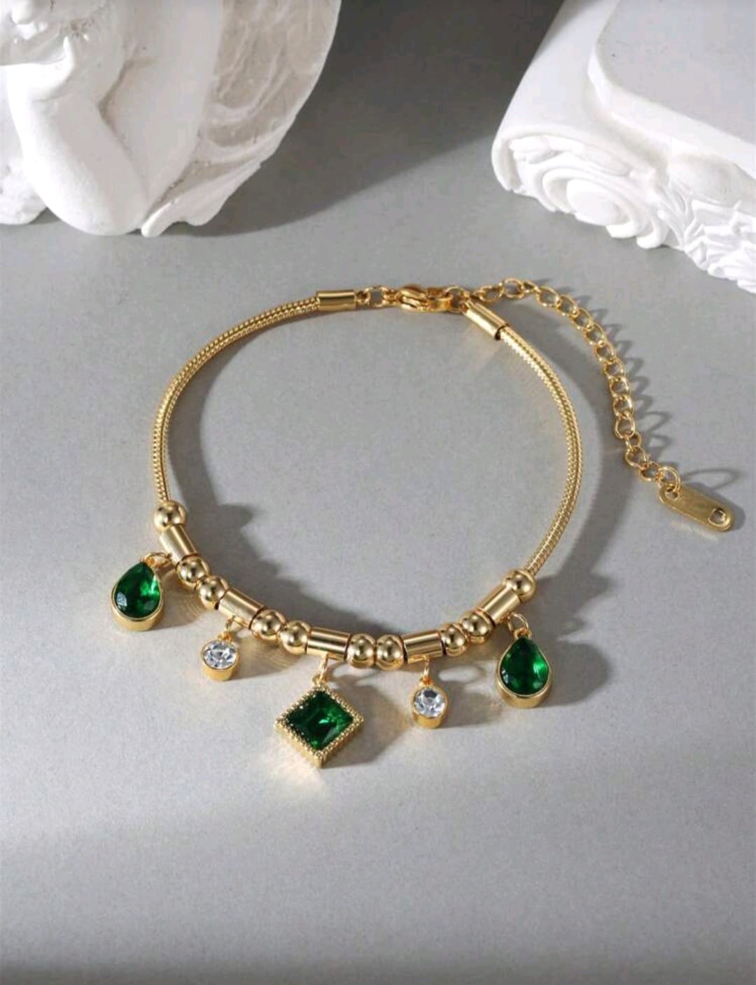Emerald Charm Chain Bracelet