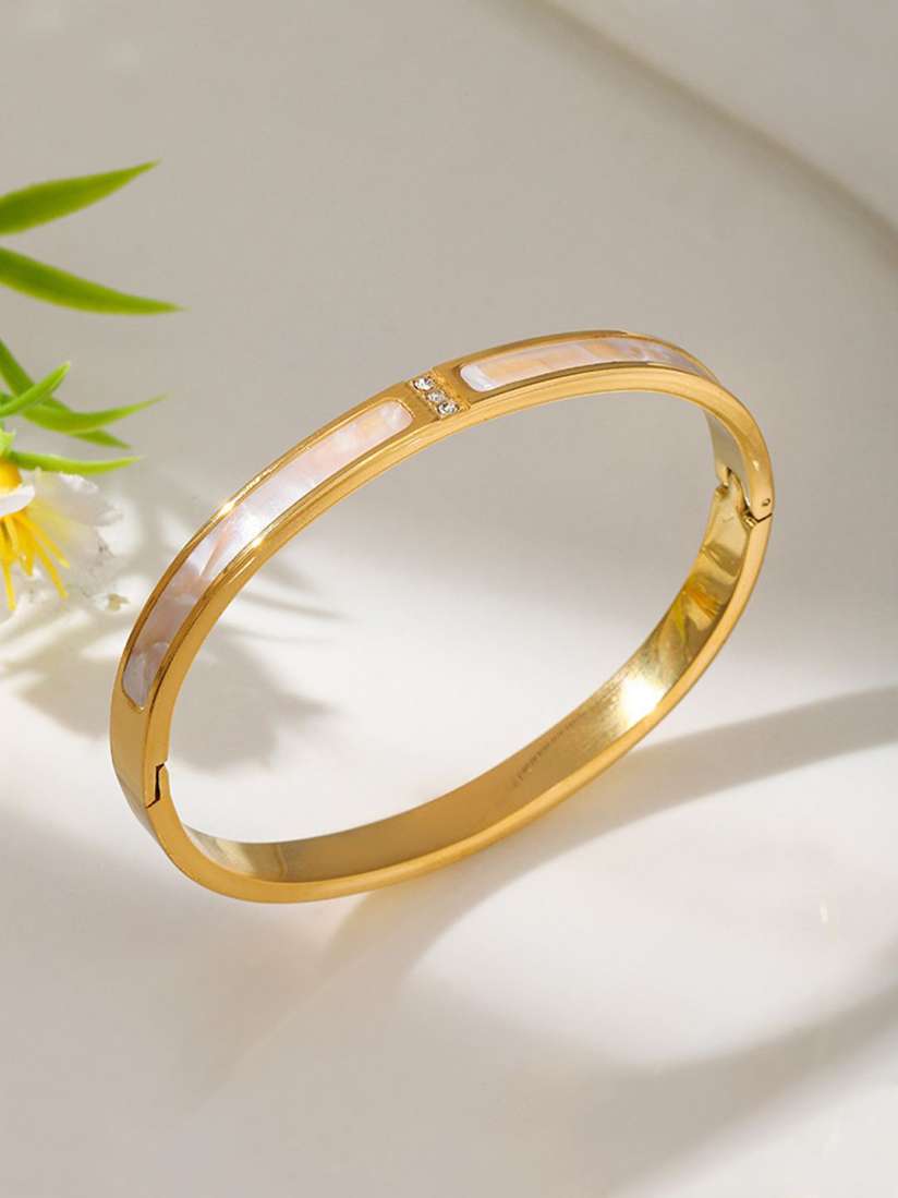 Elegant Mother of Pearl with Studded 5A Zirconia 18K Gold Plated Bracelet