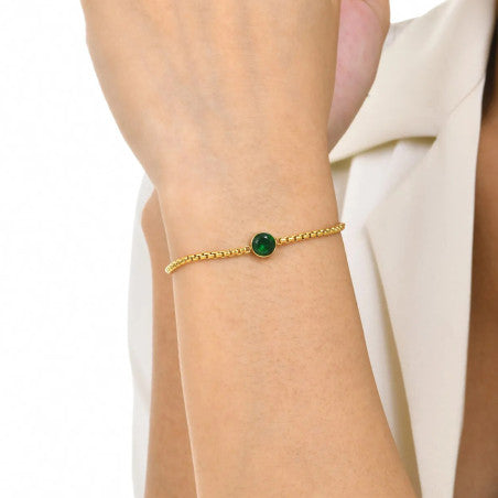 Emerald green cubic zirconia venitian box chain bracelet gold
